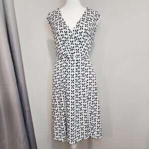 Banana Republic Womens Medium Blue & White Print V Neck Sleeveless Midi Dress